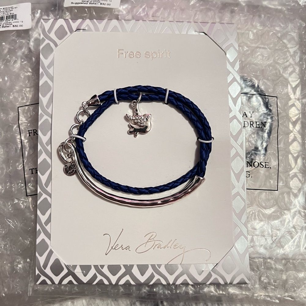 Wholesale 3 Pk Vera Bradley Free Spirit Navy Blue Silver Tone Bracelet